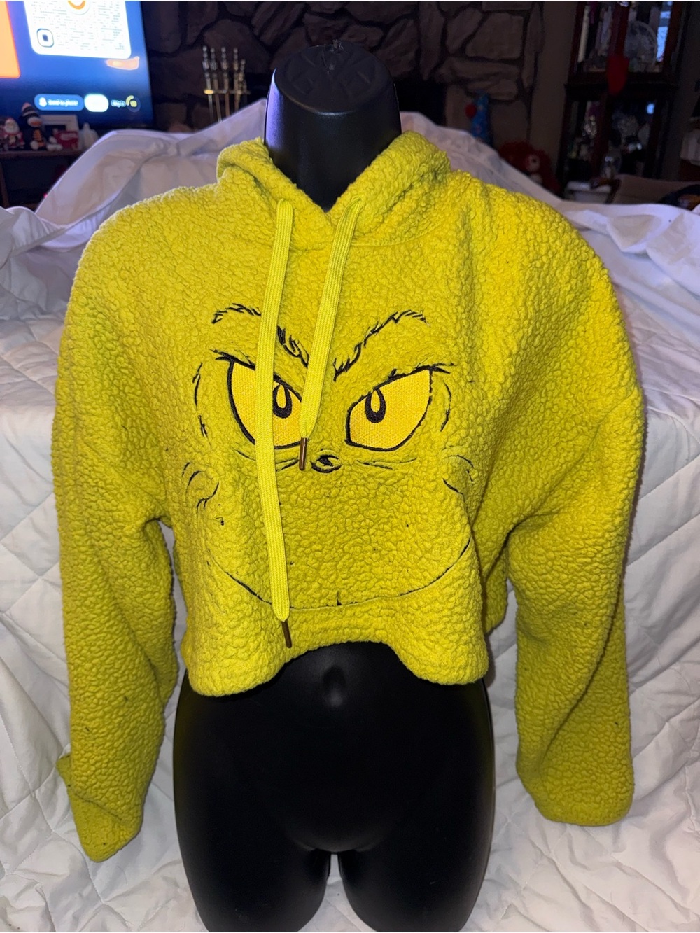 Grinch Sherpa Cropped Hoodie